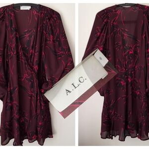 A.L.C. Deep Red Dress with Pink Floral Design